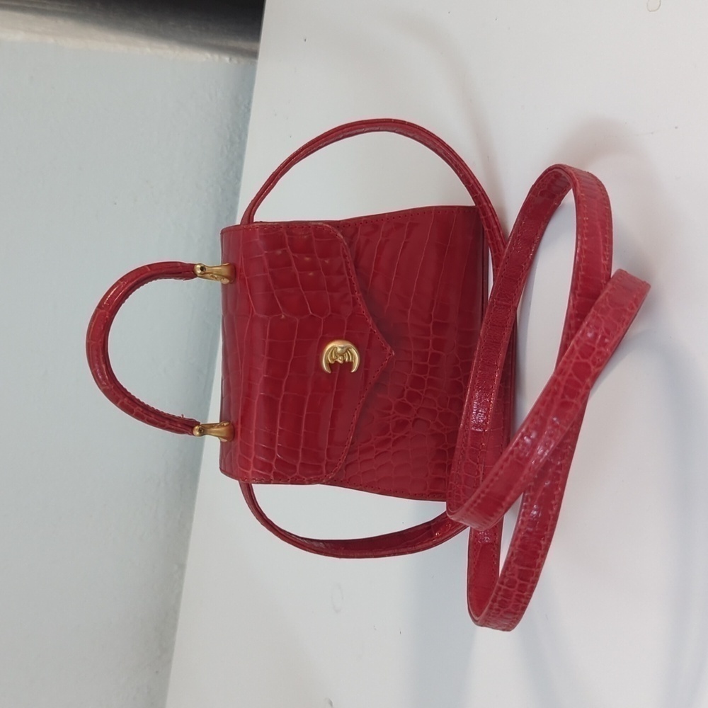 Vintage Vicenza Moon Face Mini Purse Crossbody Red leather retro astrology - Picture 4 of 14